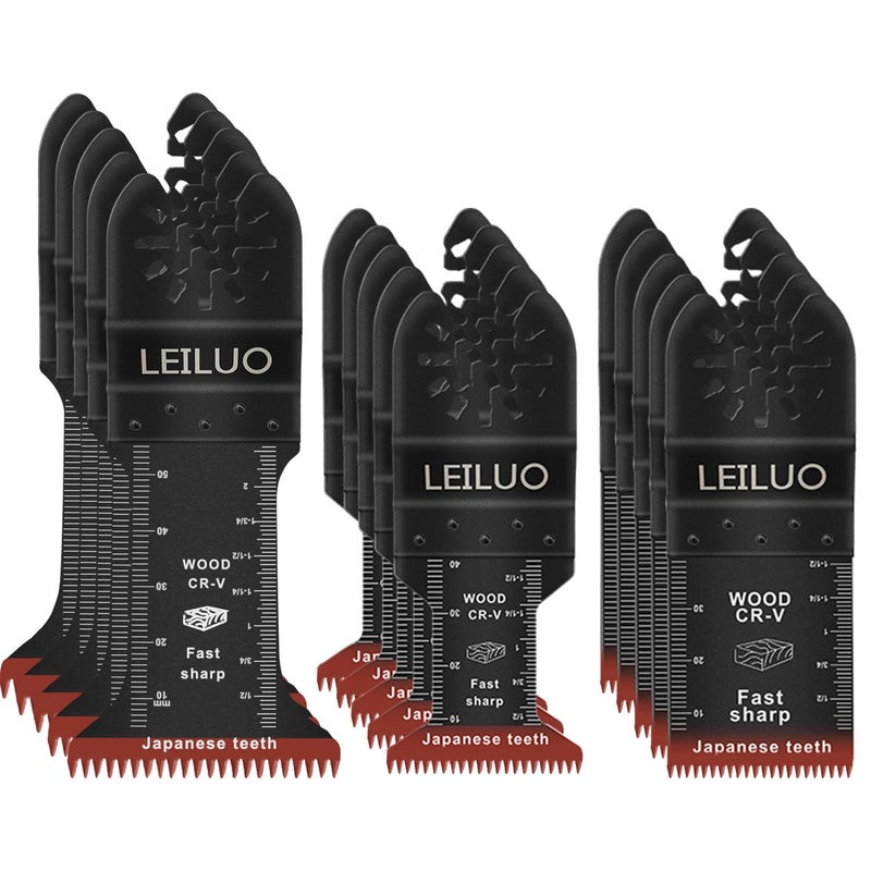 LEILUO Japanese Teeth Oscillating Tool Blades 15Pcs CRV Multitool Blades Set Wood Cutting Extra-Long Oscillating Saw Blade Compatible with DeWalt Makita and More - Image 1